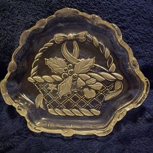 Vintage Cottagecore Coquette Bow Festive Clear Glass Candy Dish EUC 8X7